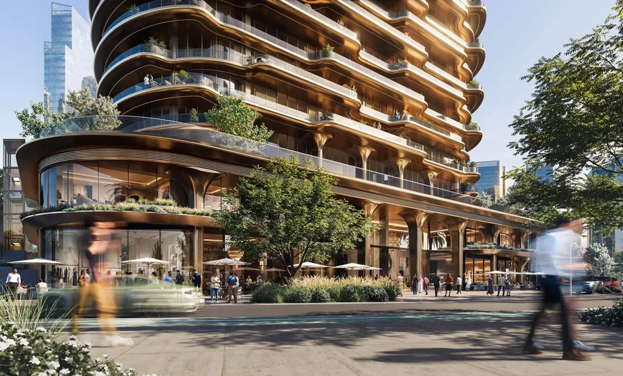 Street-level retail and dining colonnade beneath Jumeirah Residences Al Maryah Island
