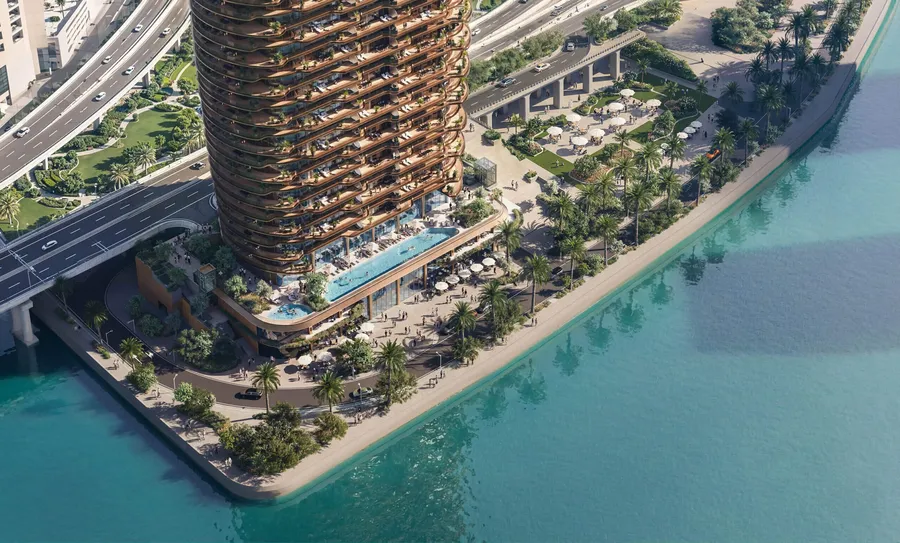 Pool deck, landscaped promenade and private marina at Jumeirah Residences Al Maryah Island