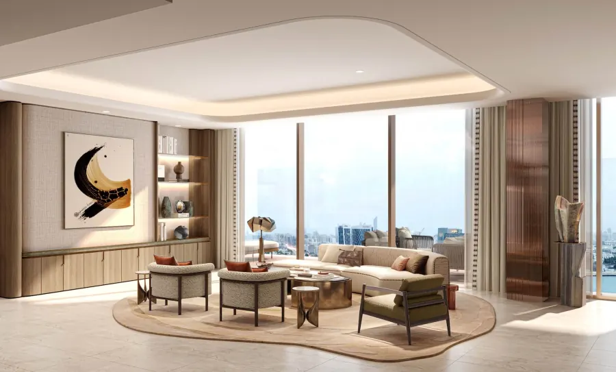 Living room of a three to four bedroom apartment at Jumeirah Residences Al Maryah Island
